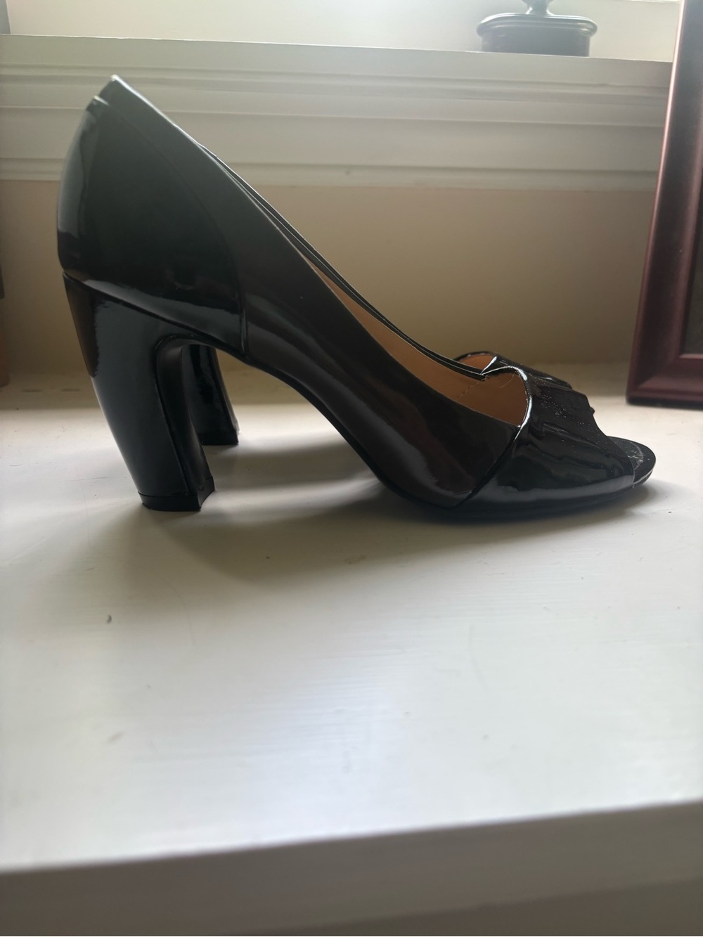 Mootsies Tootsies Black Patent Peep-Toe Block Heel Pumps
